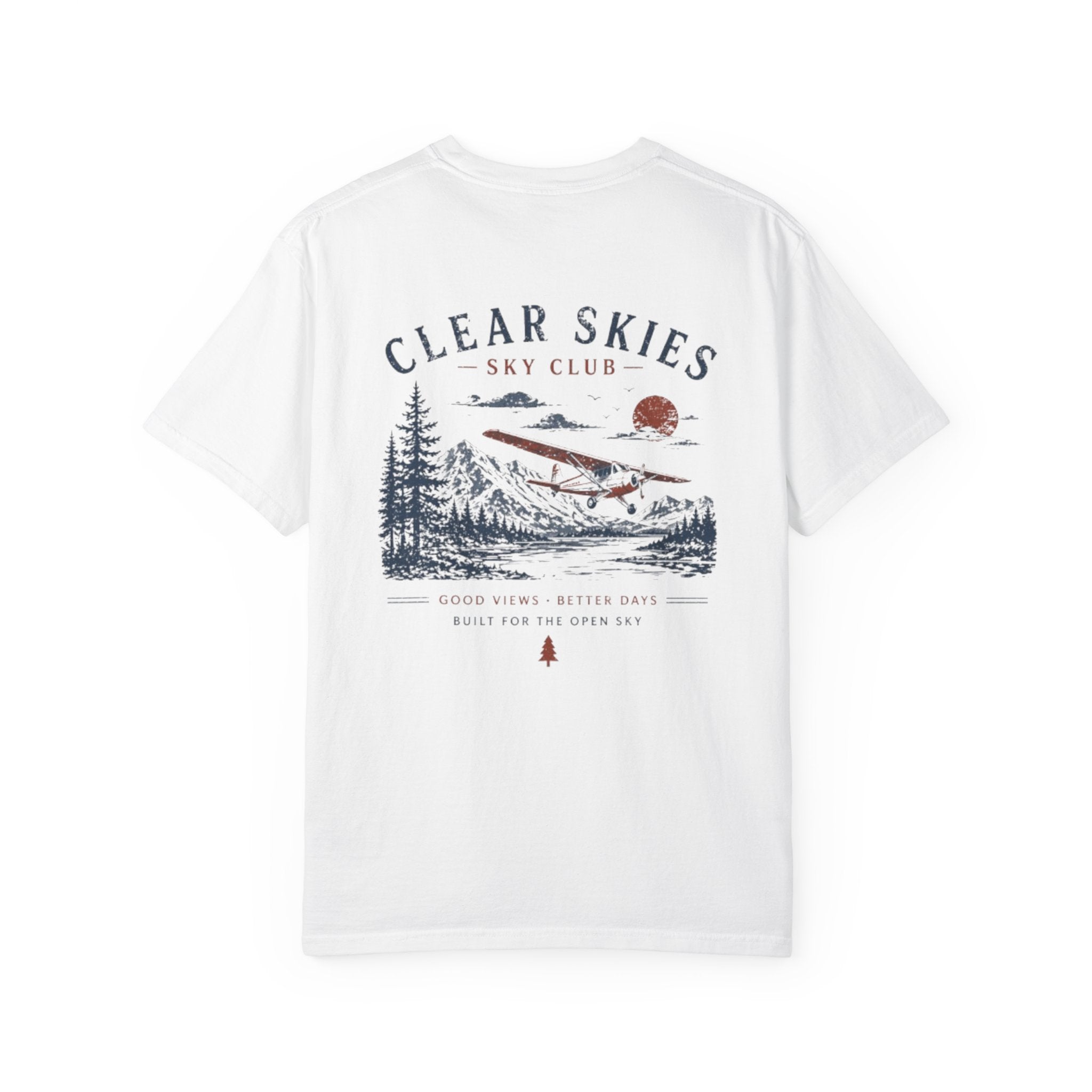 Clear Skies Sky Club T-Shirt — Vintage Mountain Plane Graphic